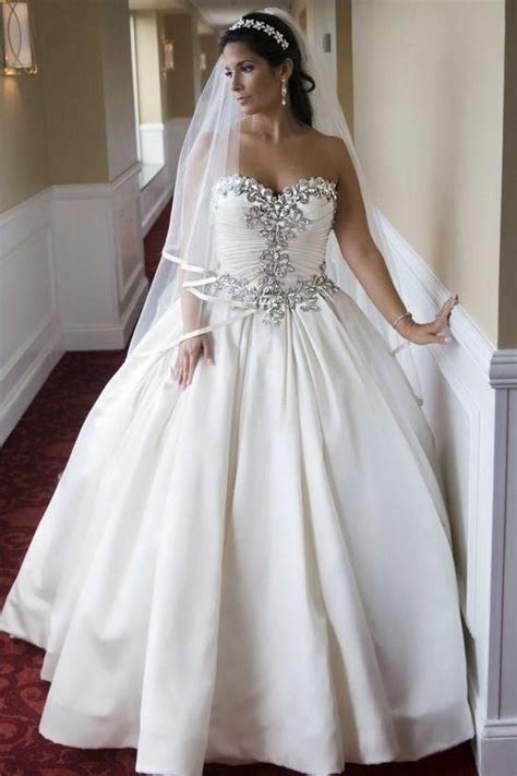 Rhinestones Sweetheart Satin Bridal Gown With Corset Back Pnina