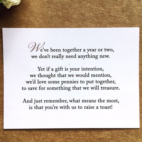 You could open an account and ask that in lieu of gifts anonymous donations be made to that account. Wedding Money Poems: How to Ask for Money Instead of Gifts ...