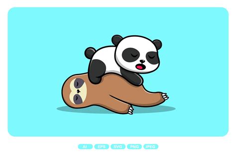 Cute Panda And Sloth Sleeping Graphic By Mokshastuff · Creative Fabrica