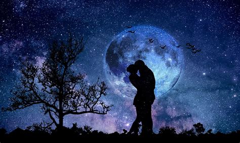 Hd Wallpaper Silhouette Of Man And Woman During Night Time Moon