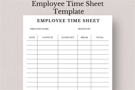 Employee Time Sheet Employee Work Log Sheet Clock In And Out Etsy