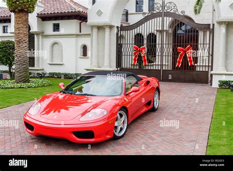 Christmas Decorations Red Ferrari Sports Car Security Gate Hi Res Stock