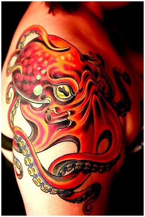 Red Octopus Tattoo On Shoulder For Women Octopus Tattoos Octopus