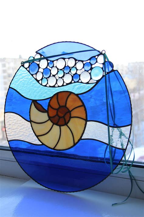 Stained Glass Sea Window Panel Art Custom Stained Glass Etsy Stained Glass Stained Glass