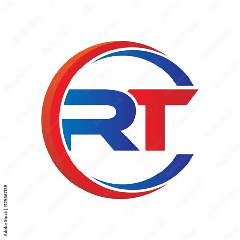 Rt Logo Vector Modern Initial Swoosh Circle Blue And Red Stock