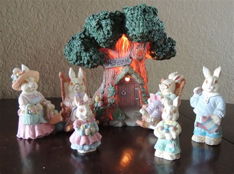 Easter Bunny And Lighted Tree House Set Vintage 7 Piece Used Etsy