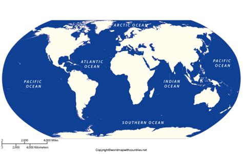 Printable World Map With Oceans Names World Map With Countries
