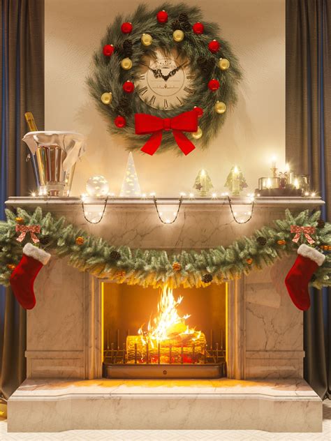 Warm Christmas Fireplace Scene Retina Ipad Wallpaper