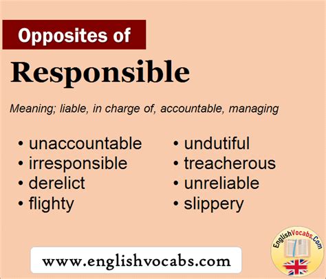 Opposite Of Responsible What Is Opposite Antonym Word Responsible