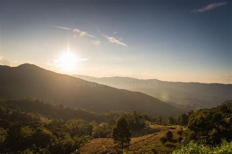 Phu Chi Fa Mountain Landscape With Sunset Stock Image Image Of