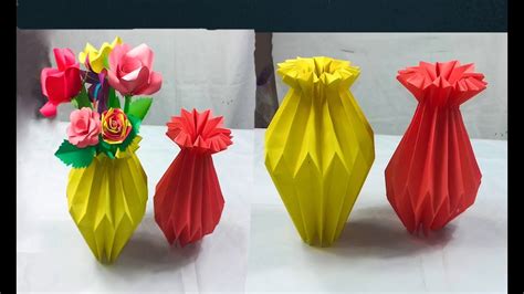 How To Make A Paper Design Flower Vase Diy Easy Paper Origami Youtube