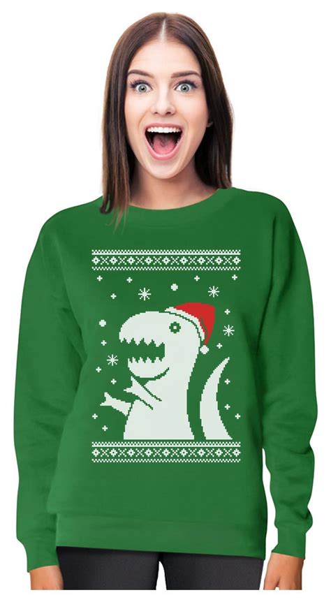 Tstars Womens Ugly Christmas Sweater Big T Rex Santa Christmas T