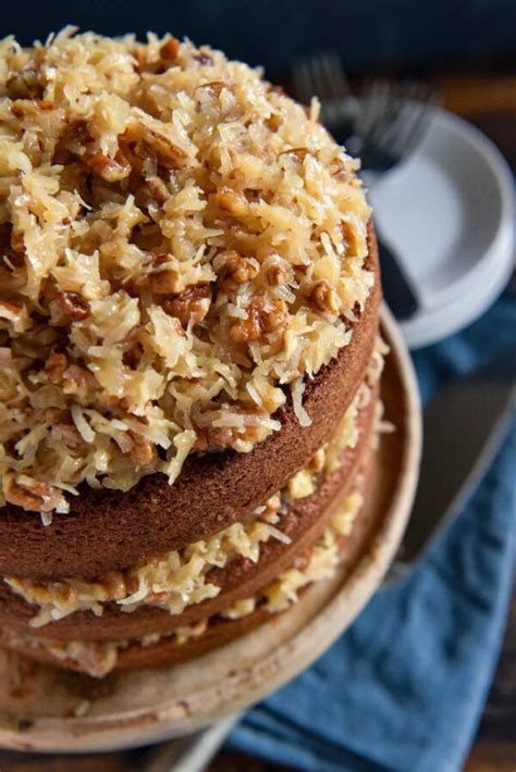 In small saucepan over low heat, melt chocolate with water; Disney's German Chocolate Cake | The Novice Chef