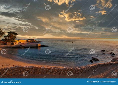 View Of Pacific Grove Beach And Pier At Sunset Stock Photo Image Of