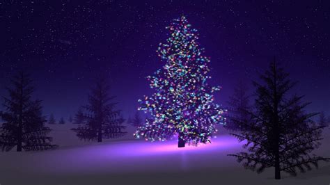 Light Decorations Christmas Tree In Violet Background Hd Christmas Tree