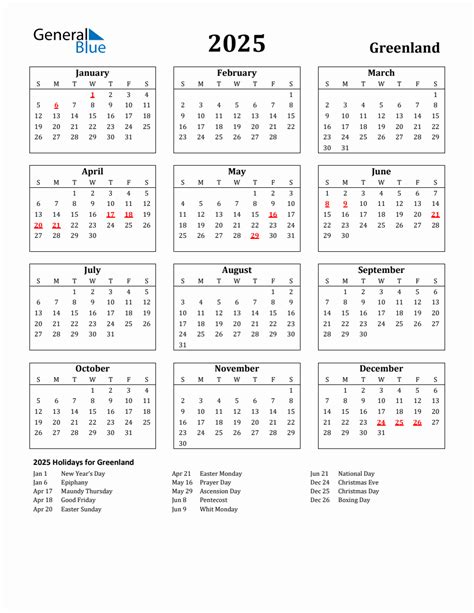 Free Printable 2025 Greenland Holiday Calendar
