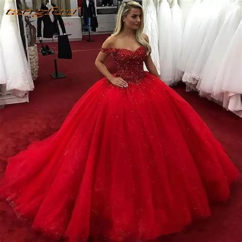 Red Quinceanera Dresses Ball Gown Long Prom Party Online Princess For