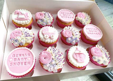 Baby Girl Baby Shower Cupcakes In Pink Purple And White Cerise Pink