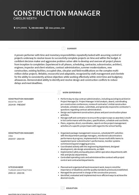 Construction Manager Resume Samples And Templates Visualcv