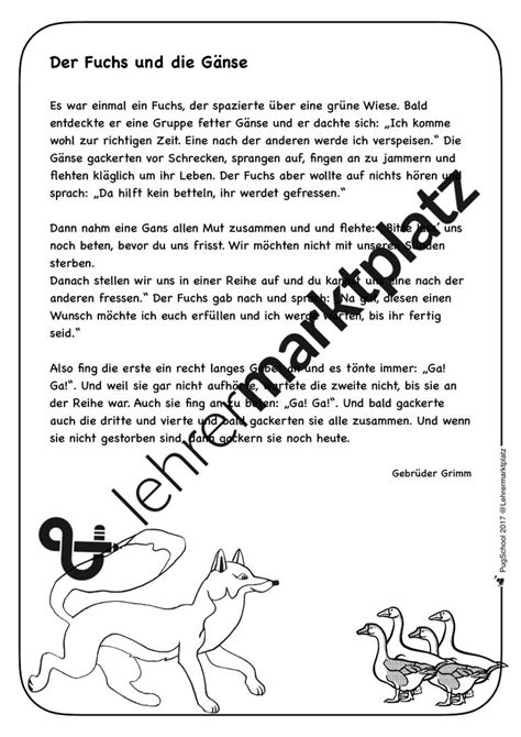 der fuchs und die gänse märchen lesetext mit aufgaben unterrichtsmaterial im fach deutsch