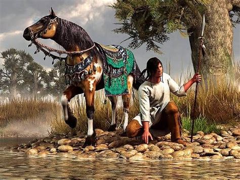 A Hunter And His Horse Print By Daniel Eskridge Native American Art