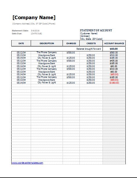 Statement Of Account Templates 14 Free Printable Word Excel And Pdf