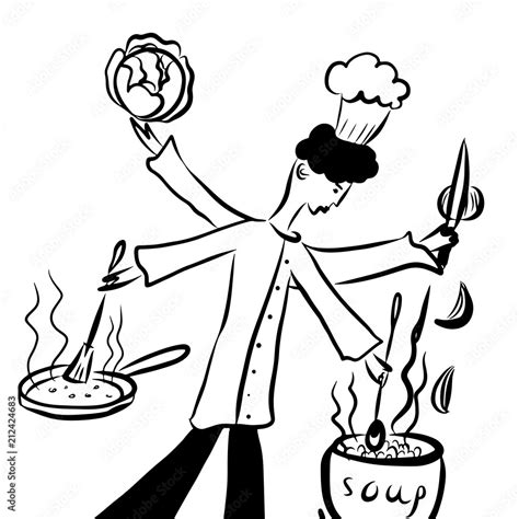 Picture Drawing Cartoon Comic Fantasy Multi Handed Chef Prepares