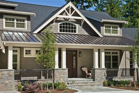 Metal Roof Accents Exterior Craftsman With Gable Double Front Doors