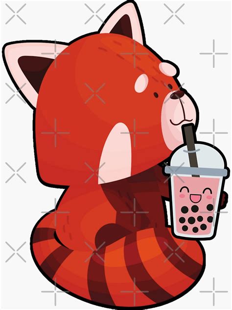 Kawaii Red Panda Drinking Bubble Tea Sticker By Chibicreative Redbubble
