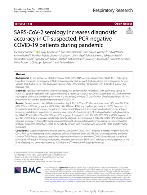 Pdf Sars Cov 2 Serology Increases Diagnostic Accuracy In Ct Suspected