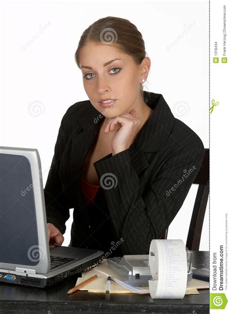 Thoughtful Young Business Woman With Laptop Stock Photo Image Of