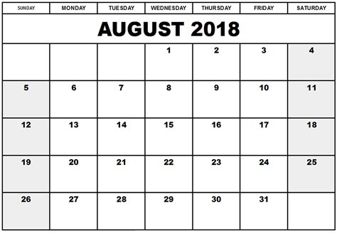 August 2018 Calendar August 2018 Printable Calendar Pata Sauti