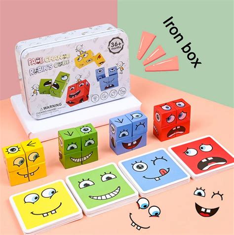 Wooden Emoji Toys Face Expression Building Block Puzzle Magic Cube