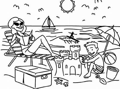 Coloring Beach Vacation Pages Summer Sand Castle