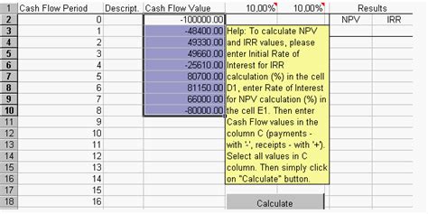 excel npv  irr template