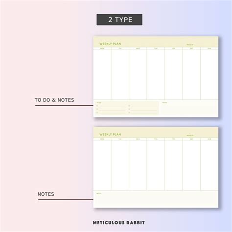 5 Color Weekly Planner Printable Half Letter Size Weekly Etsy