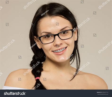 Nerd Girl Glasses Brackets On Teeth Stock Photo 535247110 Shutterstock
