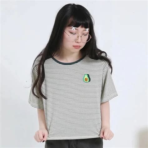 Summer New T Shirts Korean Fashion Harajuku Women T Shirts Original Avocado Embroidery Black
