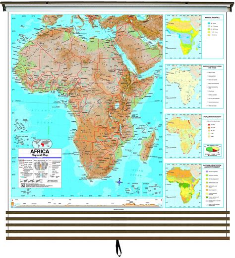 Advanced Physical Continent Wall Map Set On Roller W Backboard 5 Map