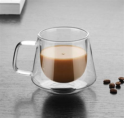 كوب قهوة على شكل الماس زجاج مزدوج كوب شاي شفاف معزول مزدوج الجدران للمشروبات الساخنة عصير بارد