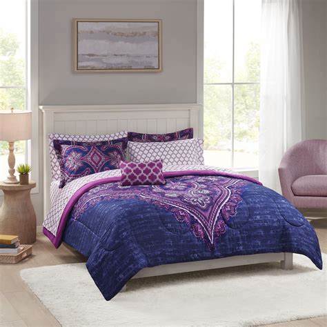 Mainstays Purple Medallion Piece Bed In A Bag Comforter Set With Sheets Twin Twin Xl