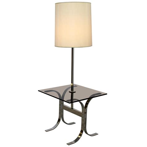 Mid Century Modern Smoked Glass Side Table Floor Lamp For Sale At 1stdibs