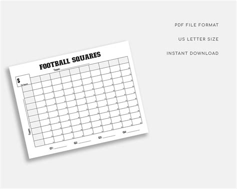 Printable Football Squares Football Fundraiser Football Etsy