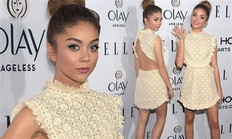 sarah hyland wears lace cut out dress at elle s women in television dinner daily mail online