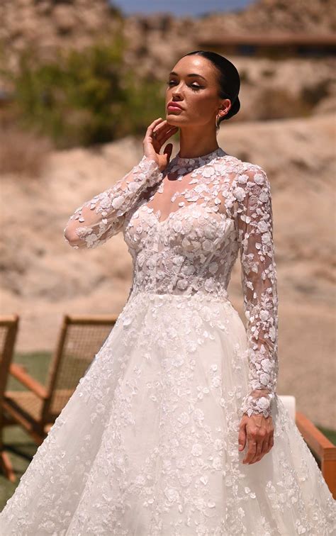 Modest Long Sleeve Lace A Line Wedding Dress With High Neckline