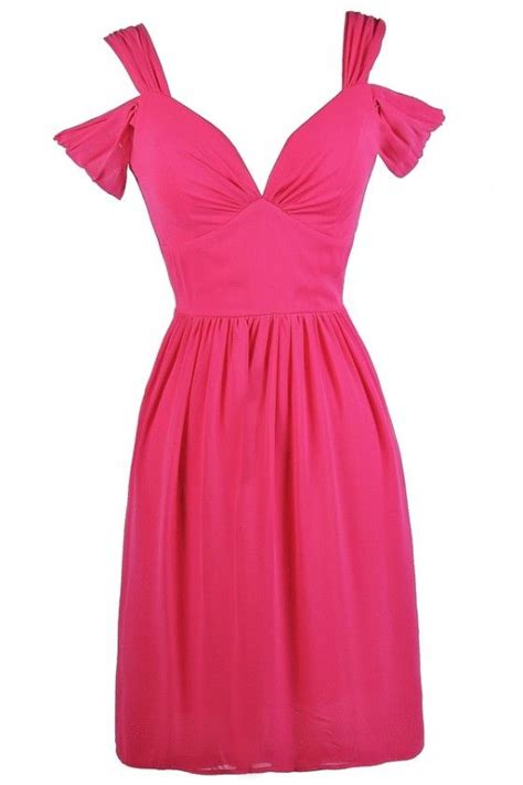 Hot Pink Dual Strap Dress Bright Pink Off Shoulder Dress Hot Pink