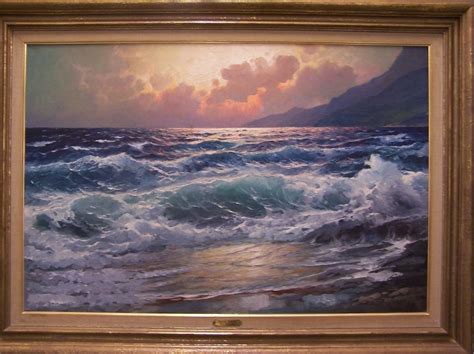 Superb 20th C American Original Oil Painting Pacific Sunset By