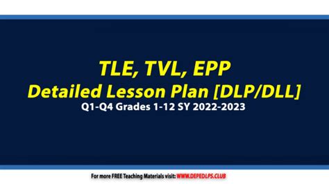 TLE TVL EPP Detailed Lesson Plan DLP DLL Q1 Q4 Grades 1 12 SY 2022 2023