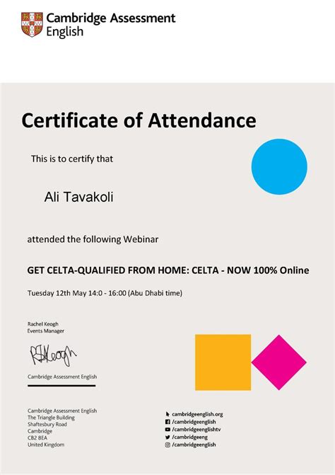 Celta is a qualification for teaching english as a foreign language. My certificate of attendance, Cambridge Assessment English ...