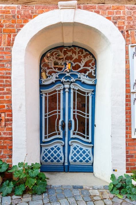 Old Blue Wooden Front Door In House Luneburg Germany Stock Image